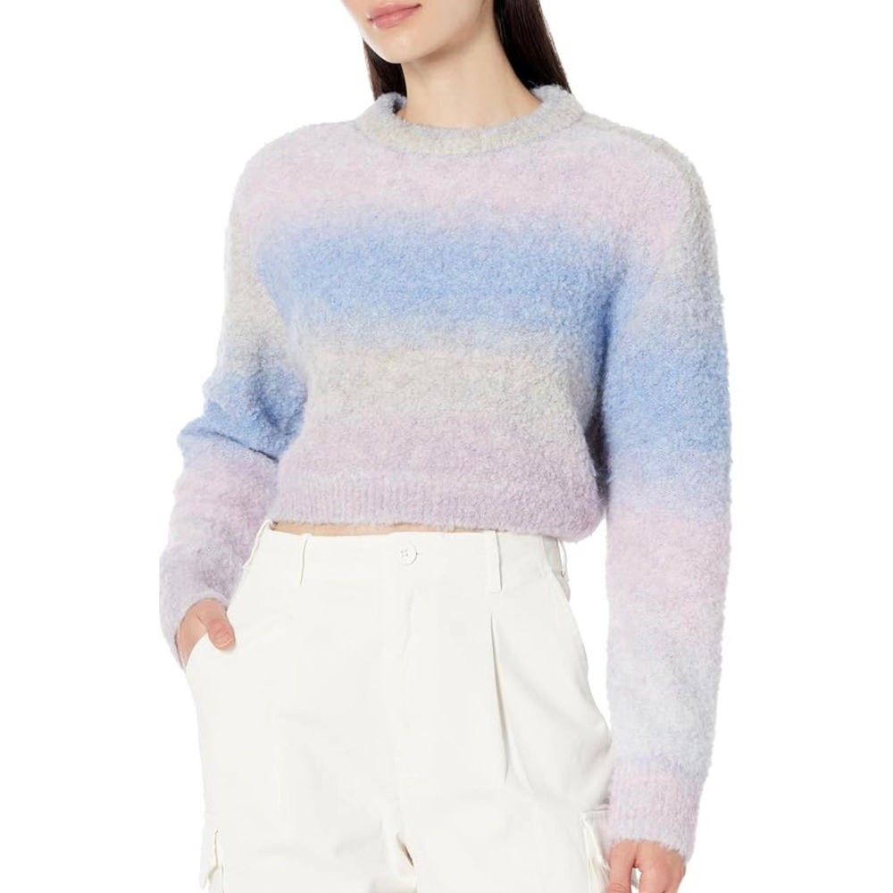 ASTR The Label Alita Sweater Ombre Large Wool Blend Fuzzy Knit Cropped Pullover